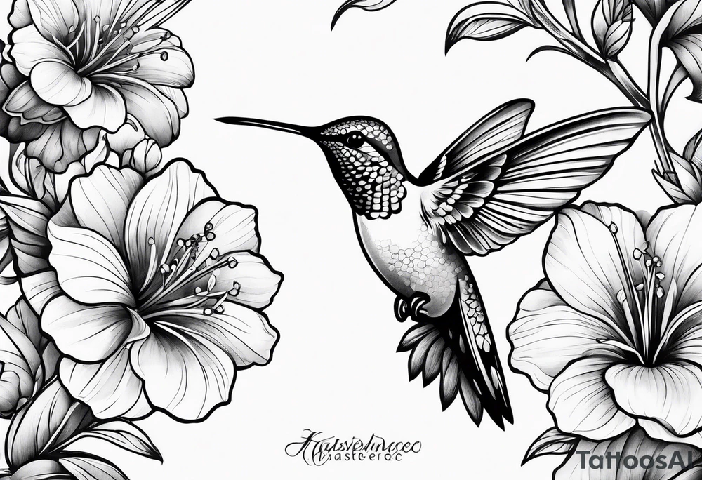 Hummingbird flowers tattoo idea