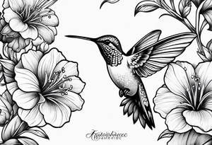 Hummingbird flowers tattoo idea