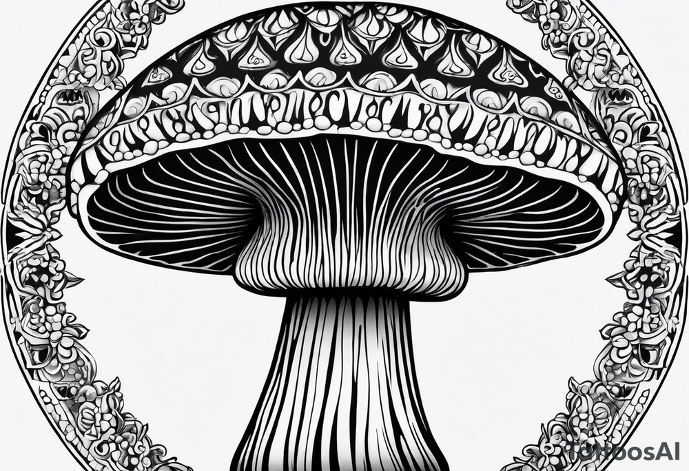 Shaggy cap mushroom dripping ink off cap mandala henna black tattoo design tattoo idea