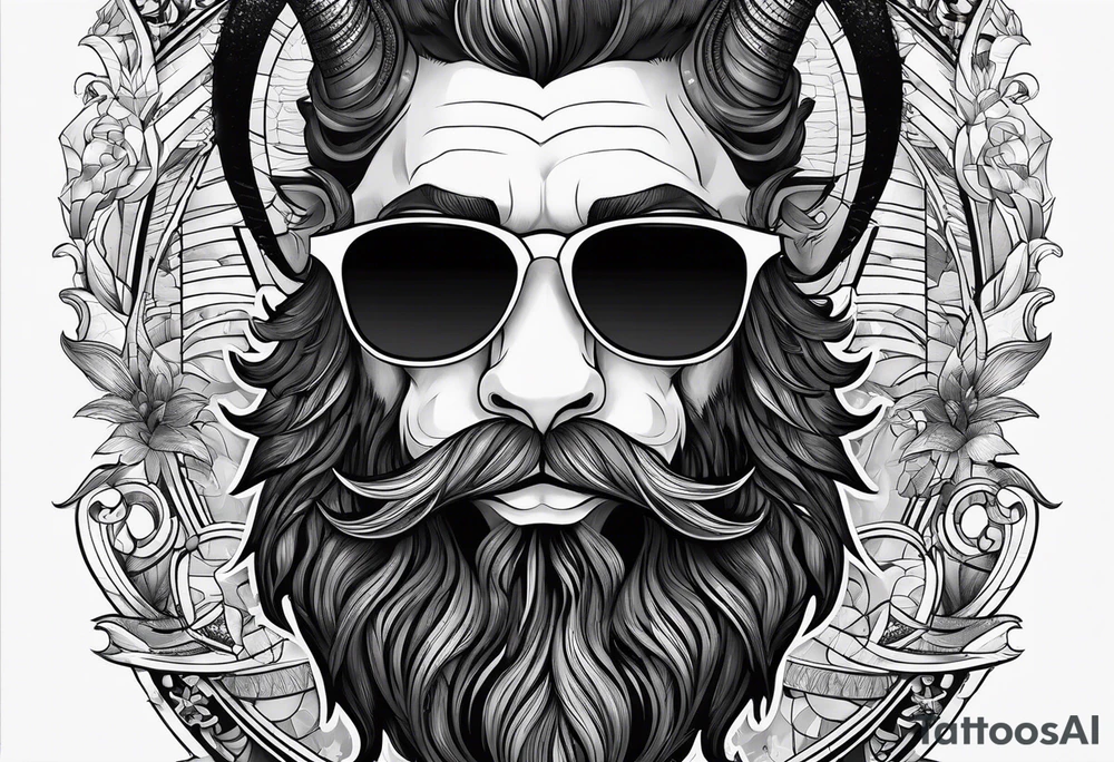 capricorn with beard and sunglasses tattoo idea