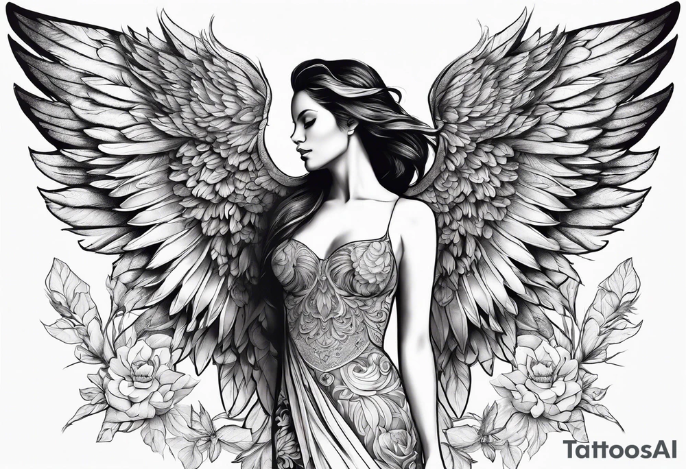 wing angel, flower, , tattoo idea