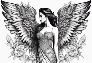 wing angel, flower, , tattoo idea