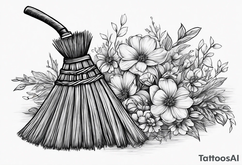 broom with flowers in the straw tattoo idea