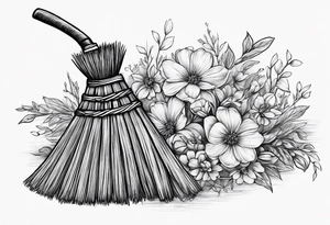 broom with flowers in the straw tattoo idea