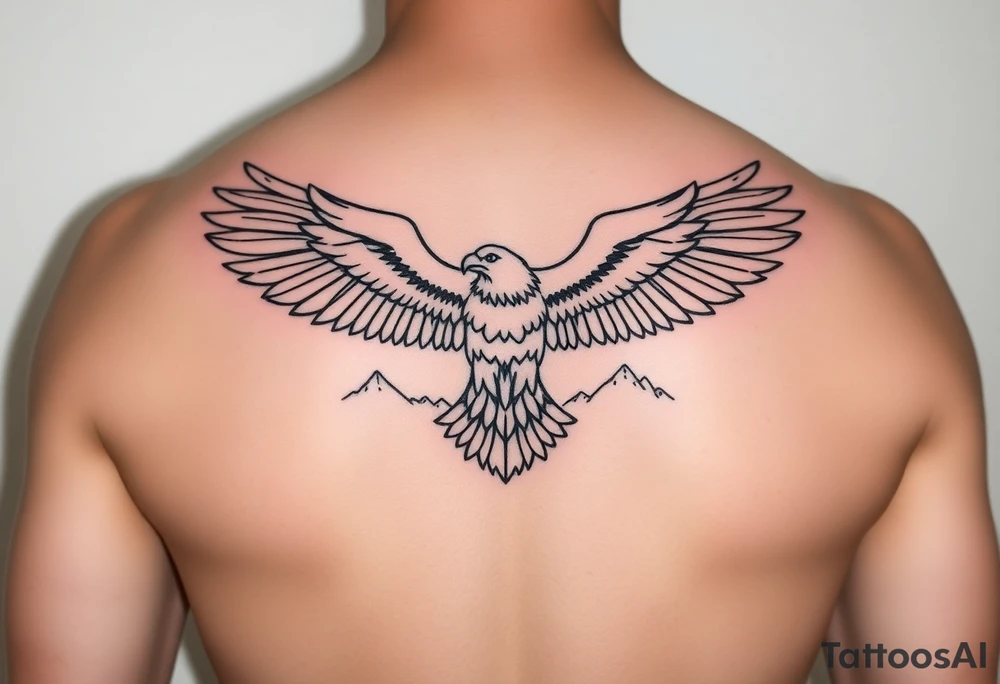 majestic eagle spreading wings against mountain peaks tattoo idea