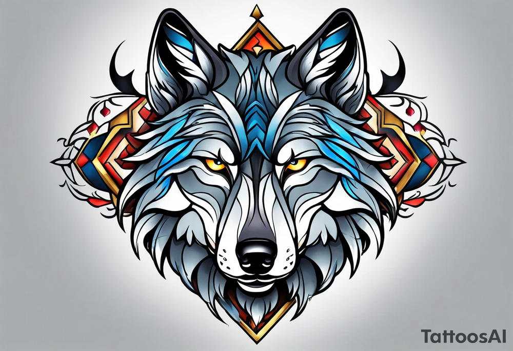 Neotraditional wolf tattoo idea