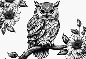 Owl with sunflower body tattoo idea