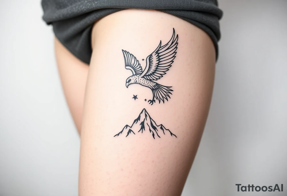 phoenix with fire and eagle over mountain tattoo idea