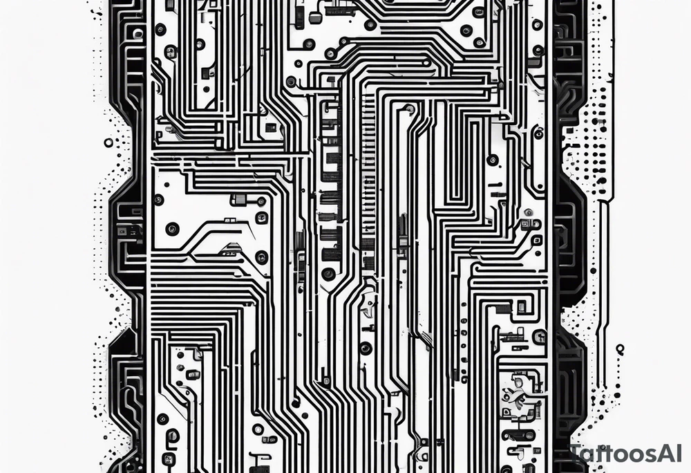 Circuit board minimalistic tall and long tattoo idea