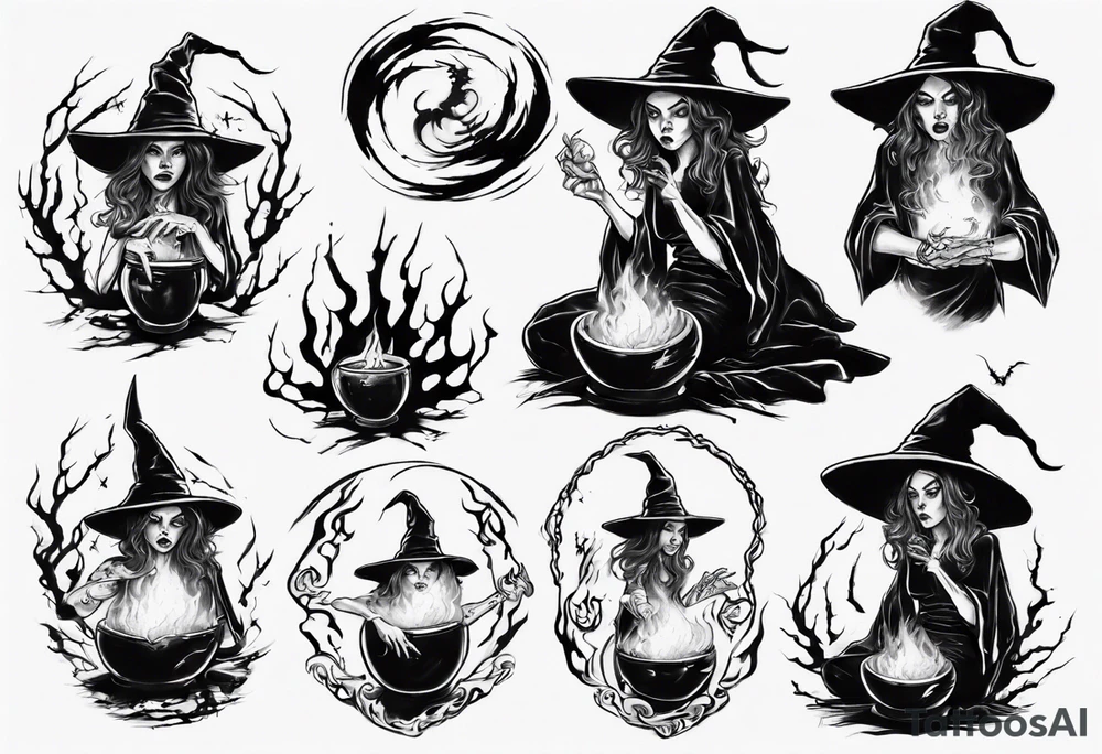 a witch casting a fireball tattoo idea