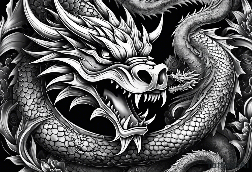 Dark skull and dragon tattoo idea