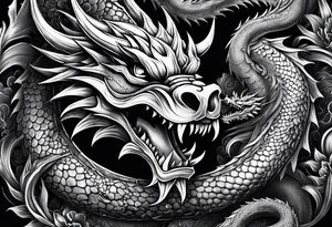 Dark skull and dragon tattoo idea