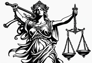 Lady justice with blindfolded eyes, holding a sword in the one hand and a libra in the other tattoo idea