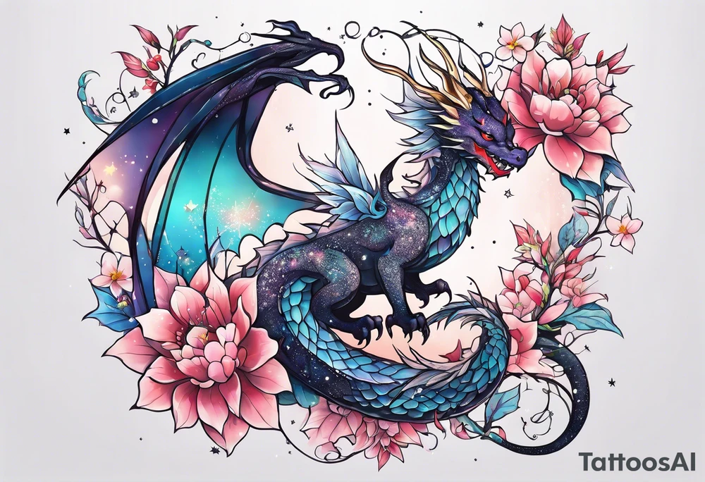 Constellation, wing , snow , cross , dragon female japan kawaii , flower tattoo idea