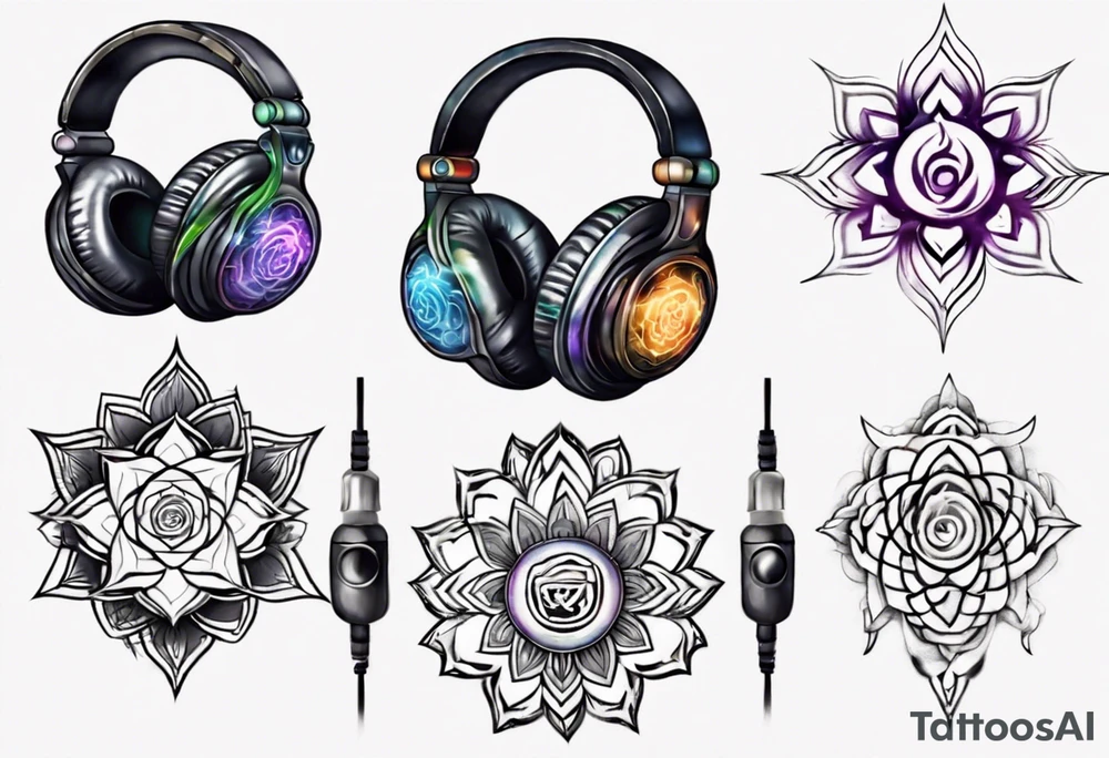 Headphones in the style of energy chakra tattoo idea
