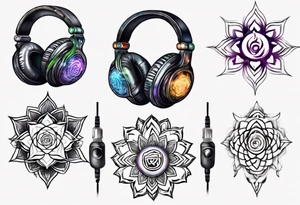 Headphones in the style of energy chakra tattoo idea
