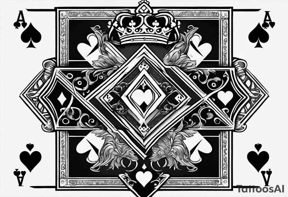 Only  Two cards, king of hearts with the K in the middle of the card and hearts in the corners and the Ace of spades behind it with the A in the corner peeking from behind the king of hearts card tattoo idea