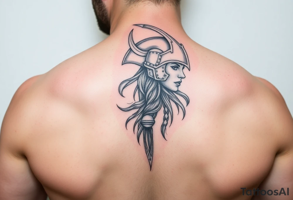 Realistic viking Valkyrie with helmet side profile tattoo idea