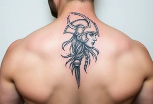 Realistic viking Valkyrie with helmet side profile tattoo idea