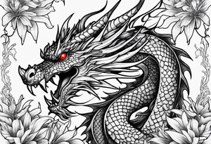 full Dragon with red Spider lilies surrounding it tattoo idea