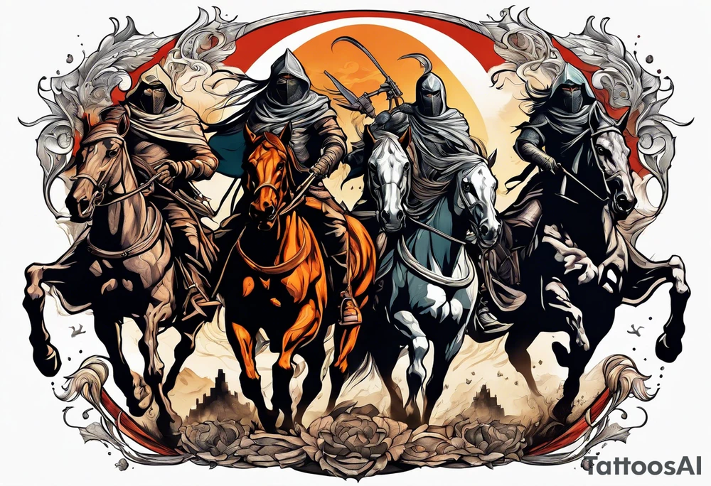 4 horseman of the apocalypse - Death, Famine, War, and Conquest tattoo idea