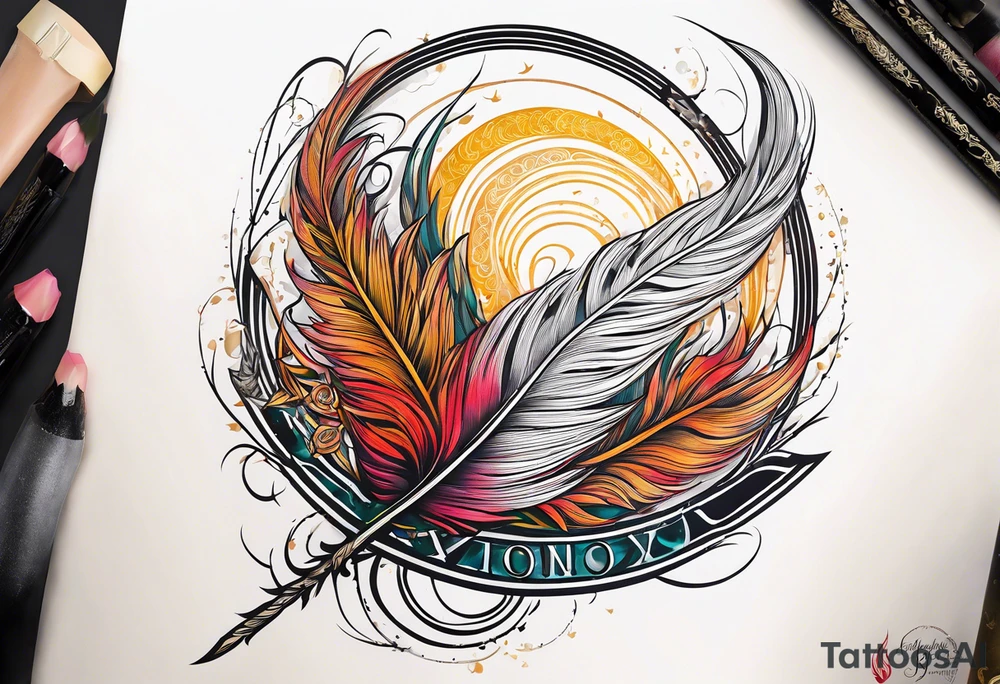 Phoenix feather with lumos written in cursive tattoo idea