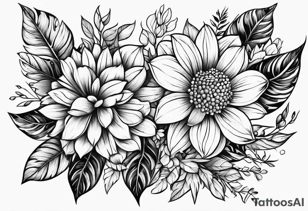 flowers, leaves tattoo idea
