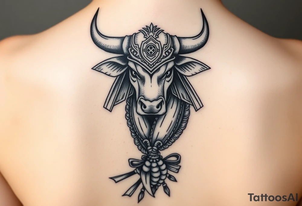 Ox dressed up as samurai warrior tattoo idea