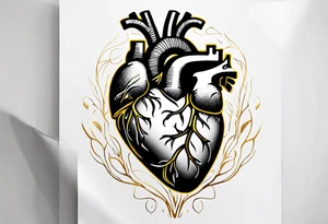 Realistic Anatomical heart with gold sealant lines tattoo idea