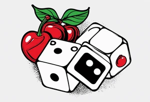 “lukie” with dice to right and cherry to left tattoo idea