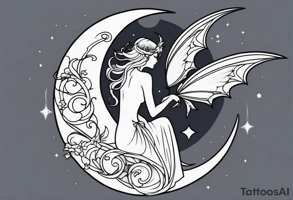 Moon fairy dragon tattoo idea
