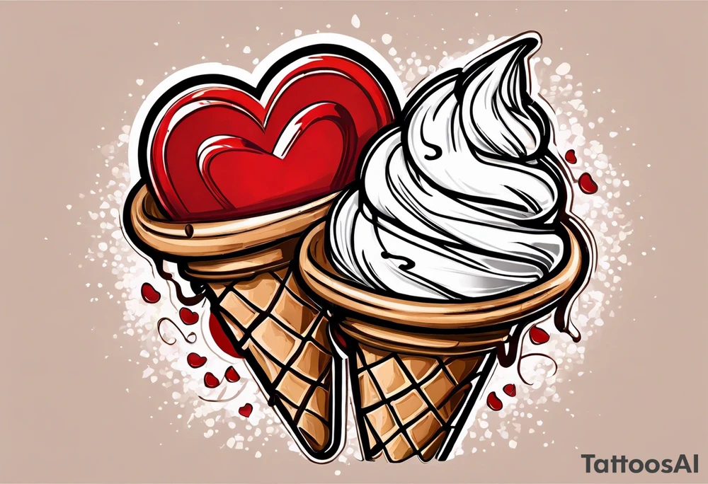 sketch chocolate chip ice cream cone with one red heart tattoo idea