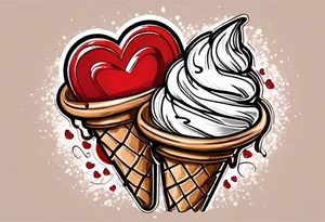 sketch chocolate chip ice cream cone with one red heart tattoo idea