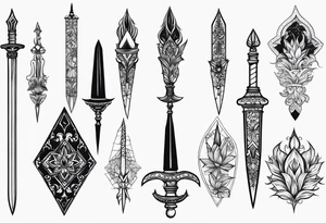 theme daggers and stilletos different designs tattoo idea