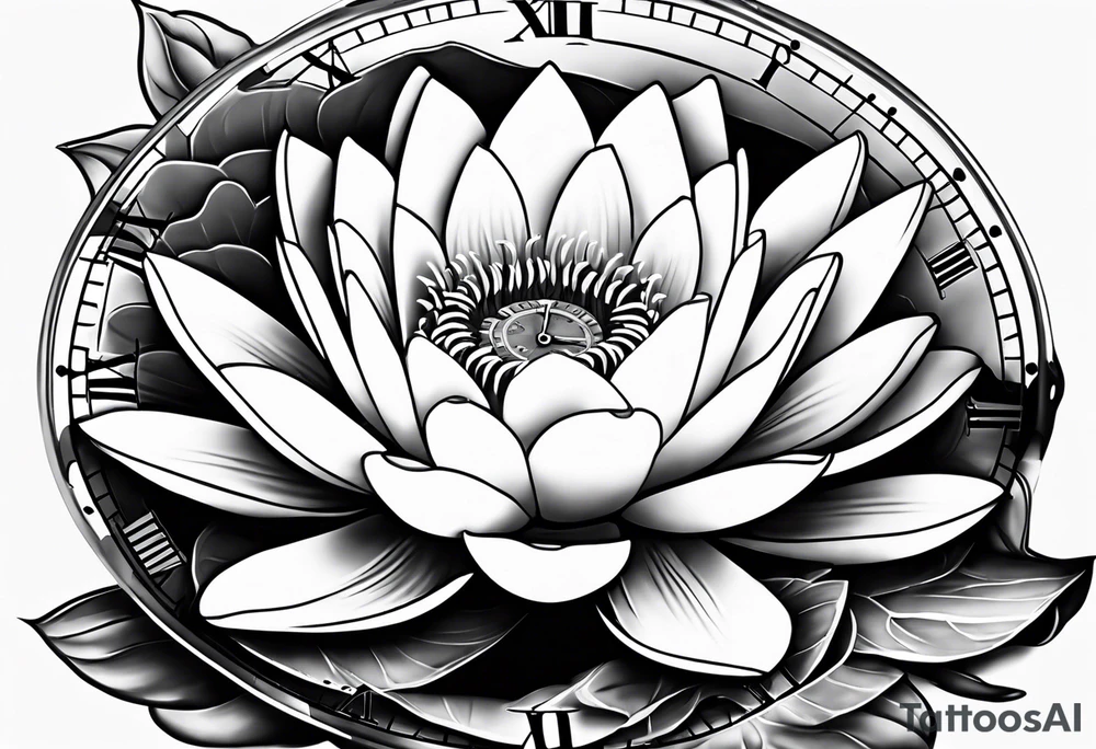 Waterlily above a clock tattoo idea