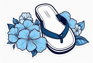 small tattoo of a light blue flip flop surrounded by blue hydrangea flowers tattoo idea
