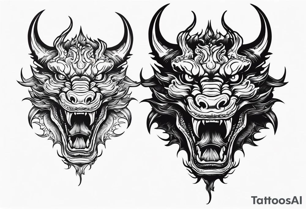 Dragon head facing front, tattoo should look old school Japanese way, dragon mouth should not be open. Long horn tattoo idea