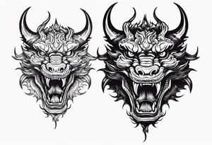 Dragon head facing front, tattoo should look old school Japanese way, dragon mouth should not be open. Long horn tattoo idea