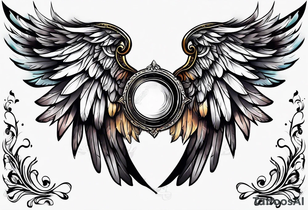 a pair of wings with a halo over them tattoo idea