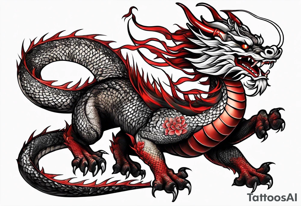 japanese dragon with red highlights tattoo idea