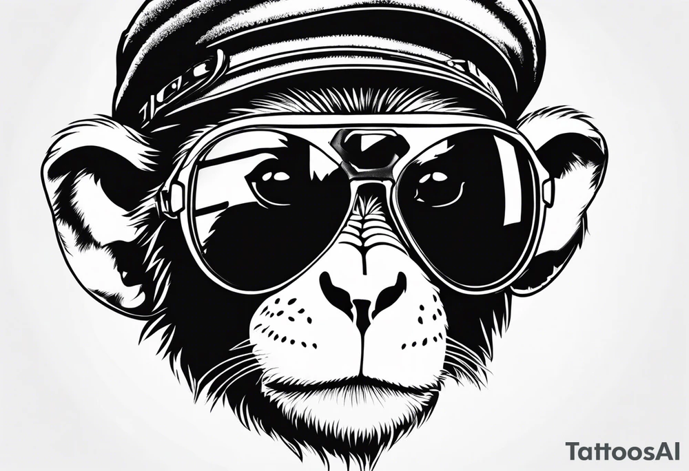 A cool free spirit female monkey with a crown and aviator shades tattoo idea