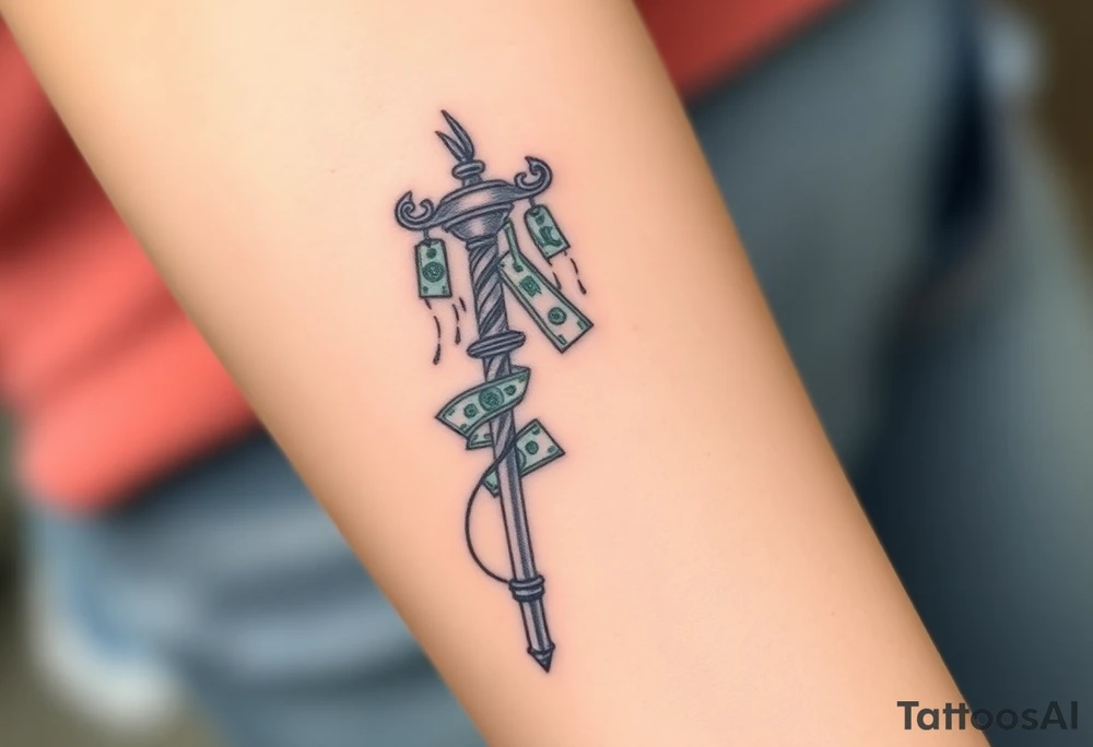 Barber pole  with raining  money tattoo idea