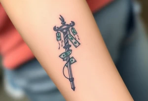 Barber pole  with raining  money tattoo idea