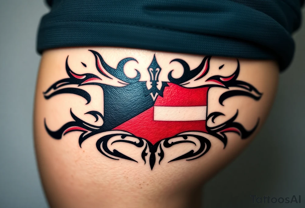 A Czech flag designed as a tribal tattoo, incorporating flowing lines and bold shading tattoo idea