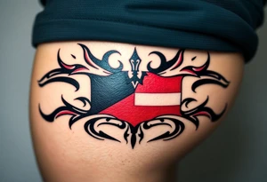 A Czech flag designed as a tribal tattoo, incorporating flowing lines and bold shading tattoo idea