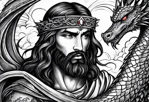 Jesus stabbing a dragon in the heart with a spear tattoo idea