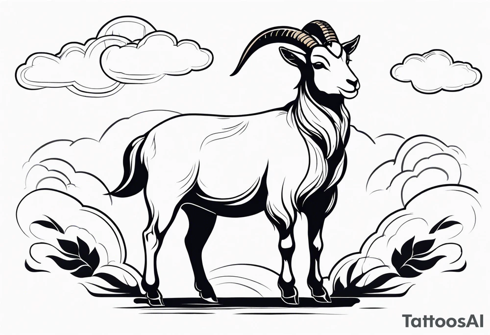 full body goat with clouds in japanese style tattoo idea