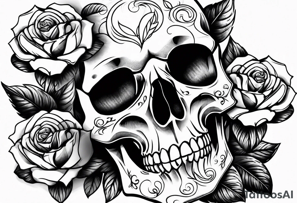 Upper arm skull and roses tattoo idea