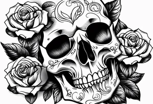 Upper arm skull and roses tattoo idea