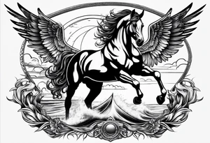 Horse with wings and a big ship in the wayer tattoo idea